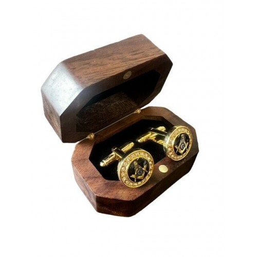 Freemason Crystal Set Gold Cufflinks in Wood Box Freemason Crystal Set Gold Cufflinks in Wood Box